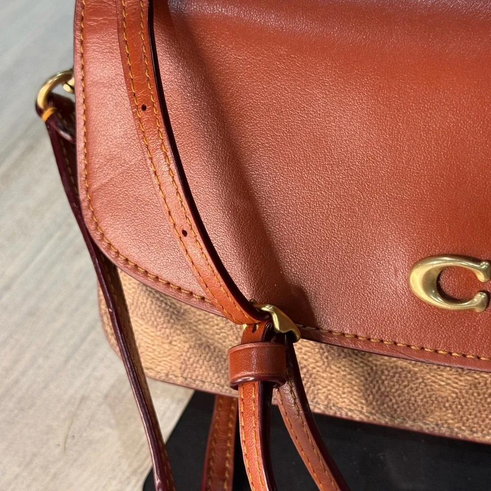 Coach Brown Signature Canvas and Leather Crossbody with Gold 'C'